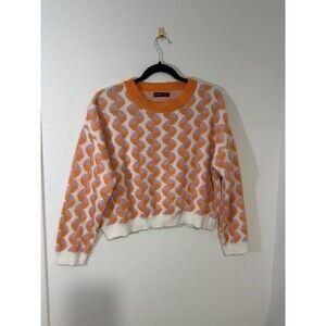 SHEIN Geometric Pullover Sweater Orange Pink White Knit Crew Neck L